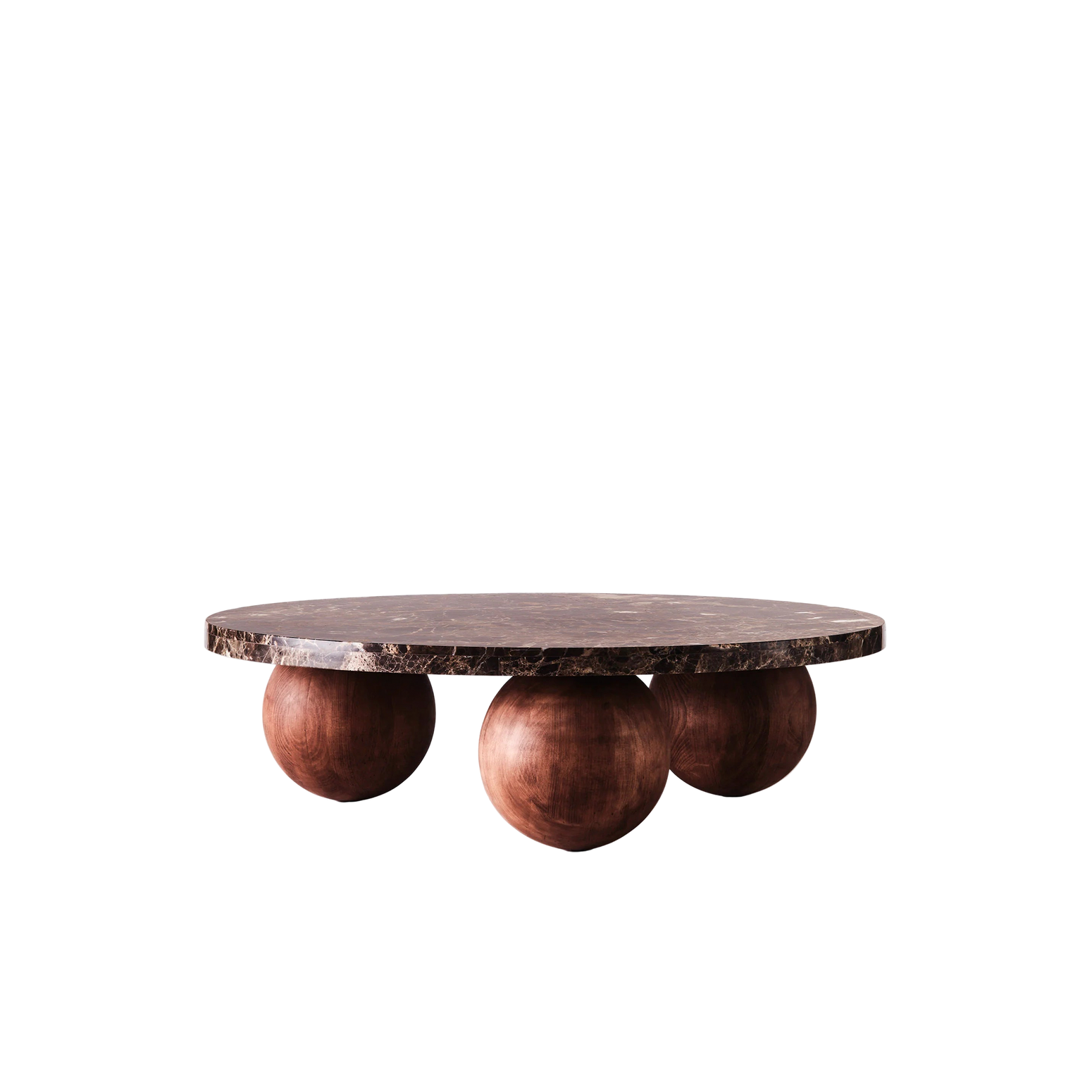 Bordet Sphere Round fra Dusty Deco med bordplate i blankpolert brun marmor