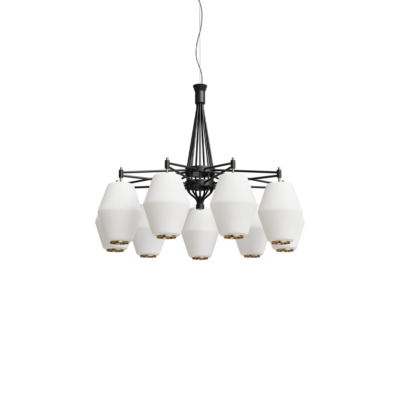 Taklampe Dahl Chandelier i svart finish med små glasskupler fra Northern.