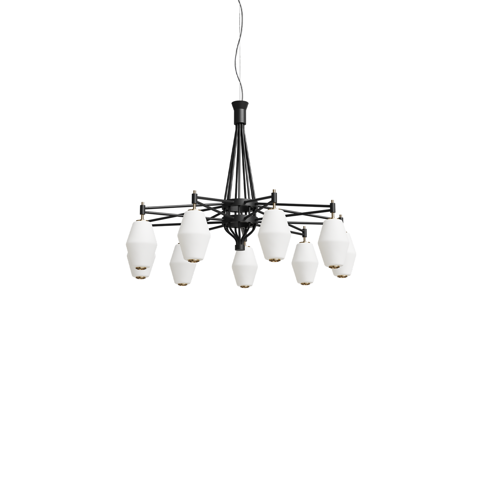 Taklampe Dahl Chandelier i svart finish med små glasskupler fra Northern.