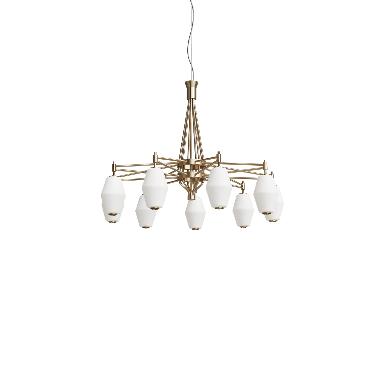 Taklampe Dahl Chandelier i messingfinish med små glaskupler fra Northern.