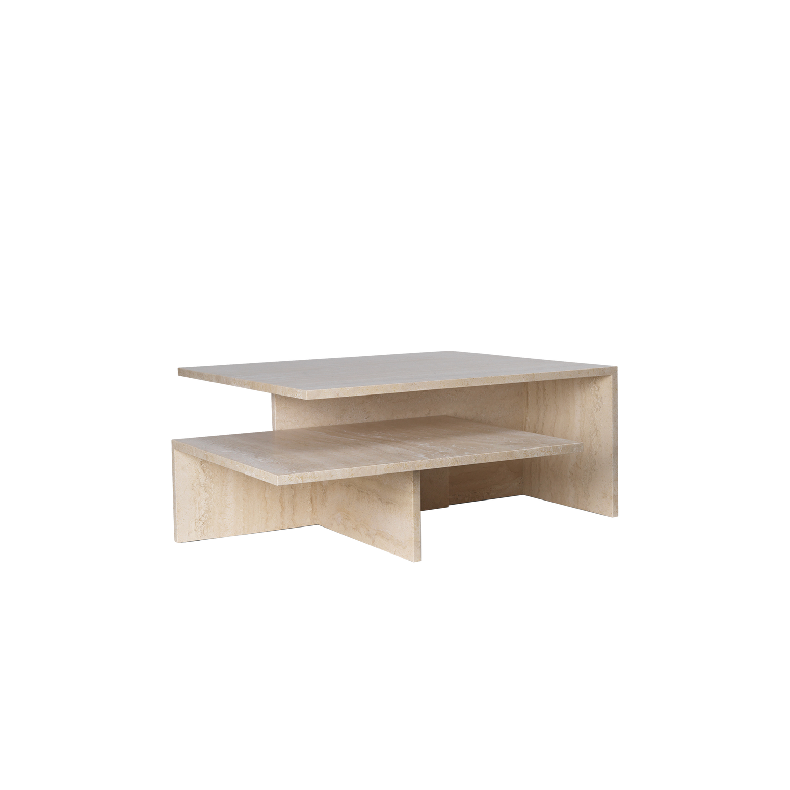 Sofabordet Grande Duo Tables fra Ferm Living har en nydelig, minimalistisk konstruksjon som skaper en fin kontrast til rikheten i travertinens struktur. Dette er det største bordet i Distinct-serien. 
