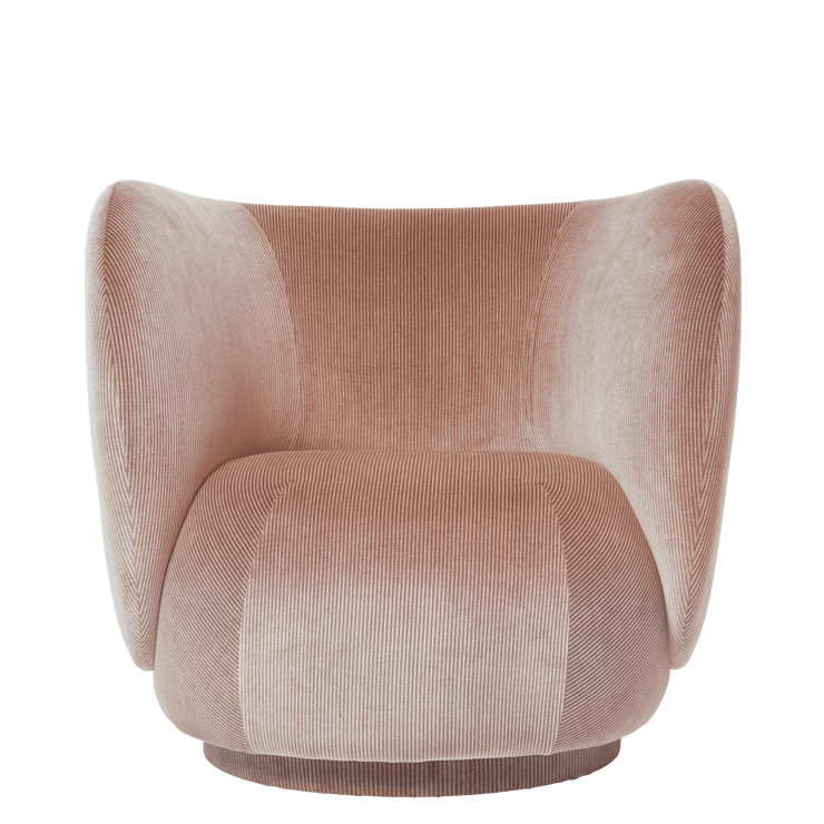 Lenestolen Rico Lounge Chair fra Ferm Living i tekstilet Devoré Velvet, farge Blush
