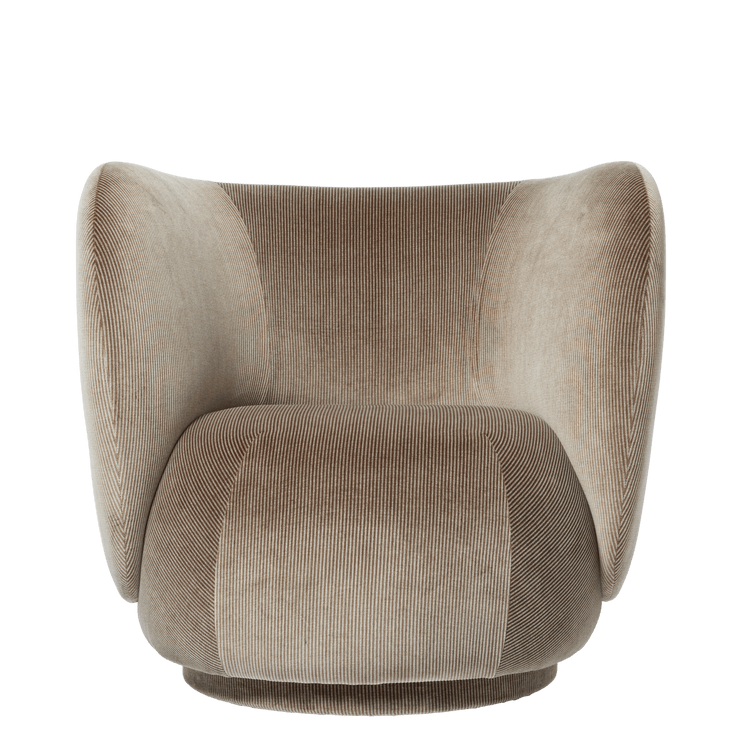 Lenestolen Rico Lounge Chair fra Ferm Living i tekstilet Devoré Velvet, farge Flint Grey