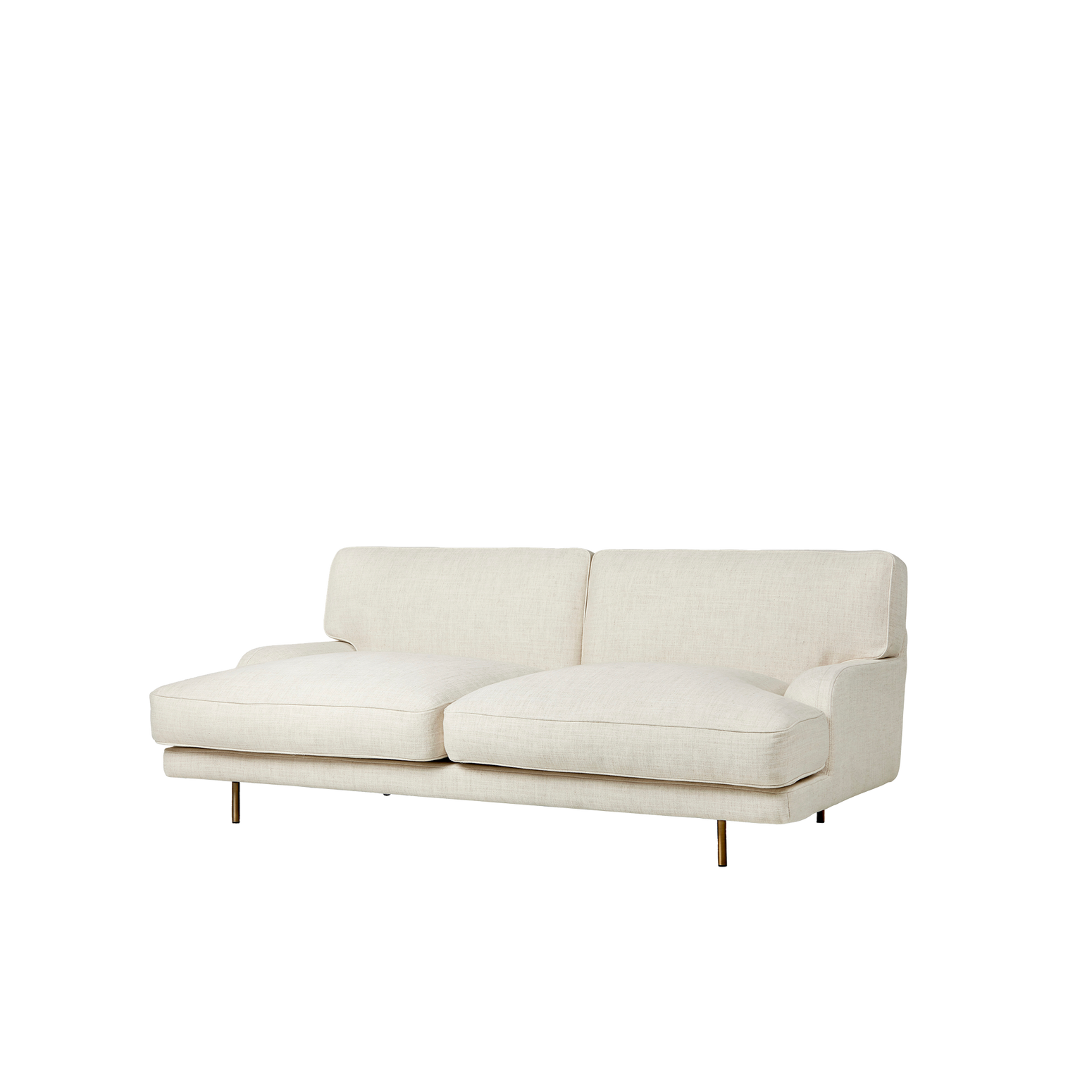 Sofaen Flaneur fra Gubi som 2-seter i tekstilet Limonta, White 15. Sofaen finnes som 2-seter, 3-seter og 2-seter med sjeselong, men kan bestilles i enda flere varianter og sammensetninger.