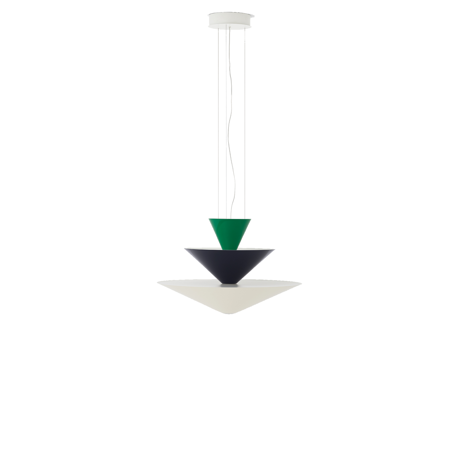 Taklampe Gio LN14 fra &tradition i fargen Signal Green, Deep Blue & Ecru White (grønn, blå og kremfarget). 