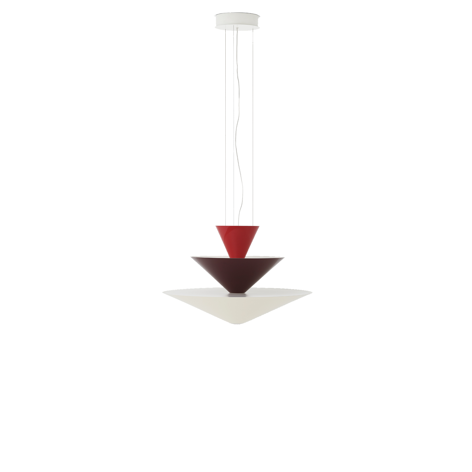 Taklampe Gio LN14 fra &tradition i fargen Vermilion Red, Dark Burgundy & Ecru White (rød, burgunder og kremfarget).