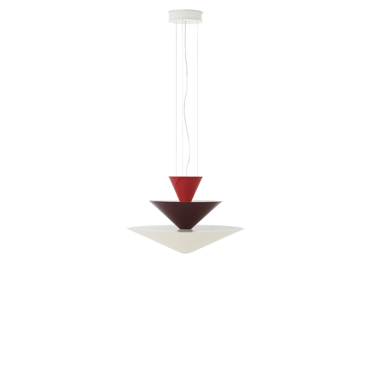 Taklampe Gio LN14 fra &tradition i fargen Vermilion Red, Dark Burgundy & Ecru White (rød, burgunder og kremfarget).