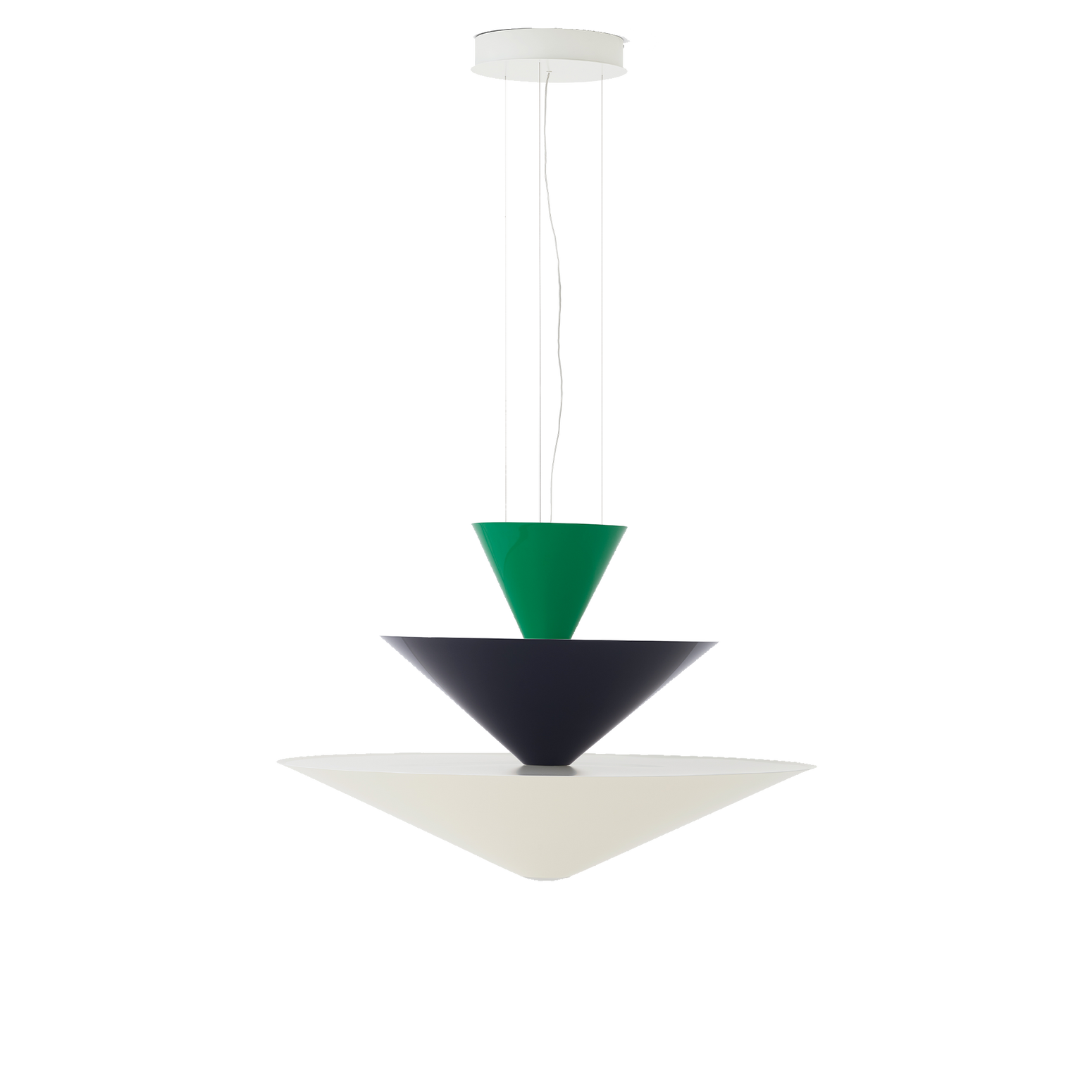 Taklampe Gio LN15 fra &tradition i fargen Signal Green, Deep Blue & Ecru White (grønn, blå og kremfarget). 