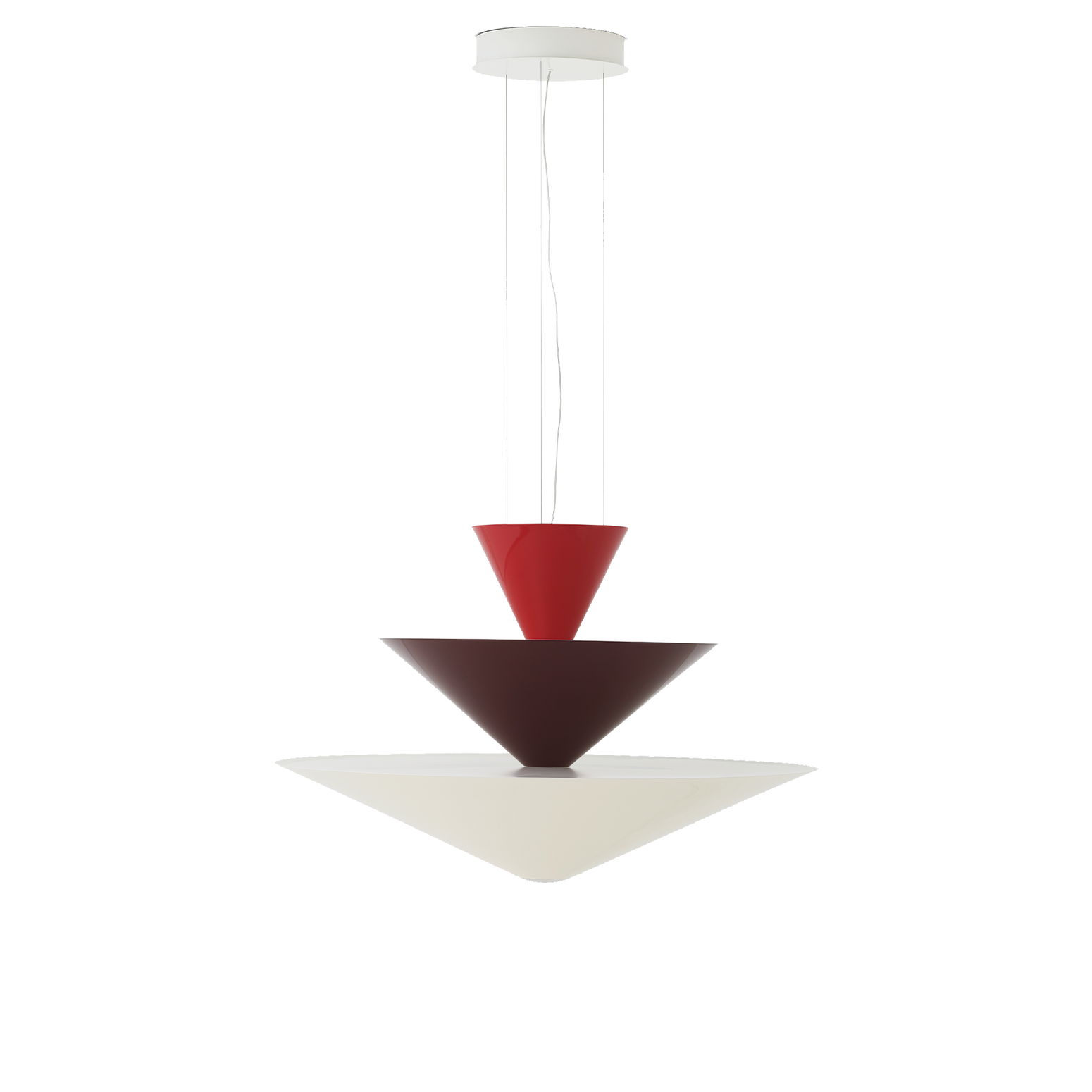 Taklampe Gio LN15 fra &tradition i fargen Vermilion Red, Dark Burgundy & Ecru White (rød, burgunder og kremfarget).