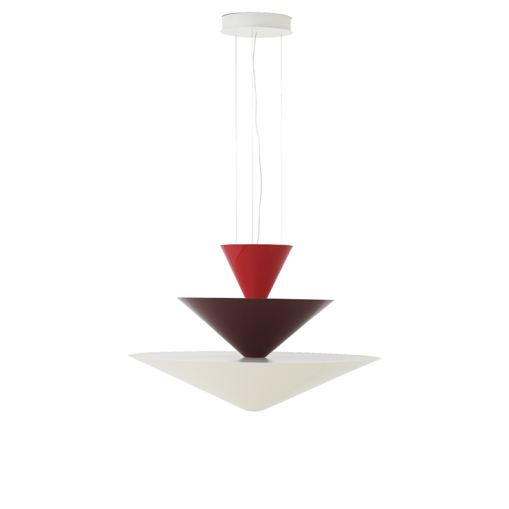 Taklampe Gio LN15 fra &tradition i fargen Vermilion Red, Dark Burgundy & Ecru White (rød, burgunder og kremfarget).