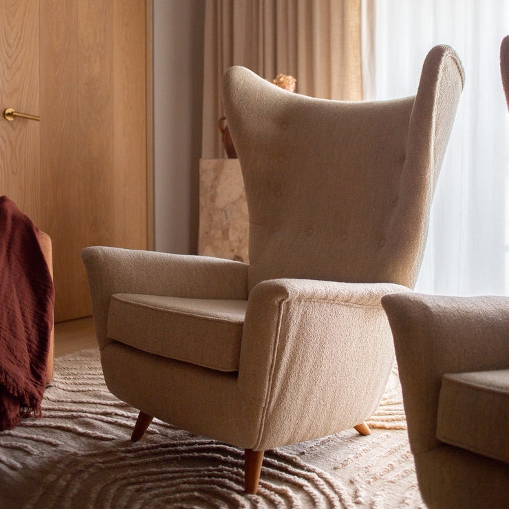 Vintage lenestoler Wingback (sett med 2) i sandfarget ulltekstil