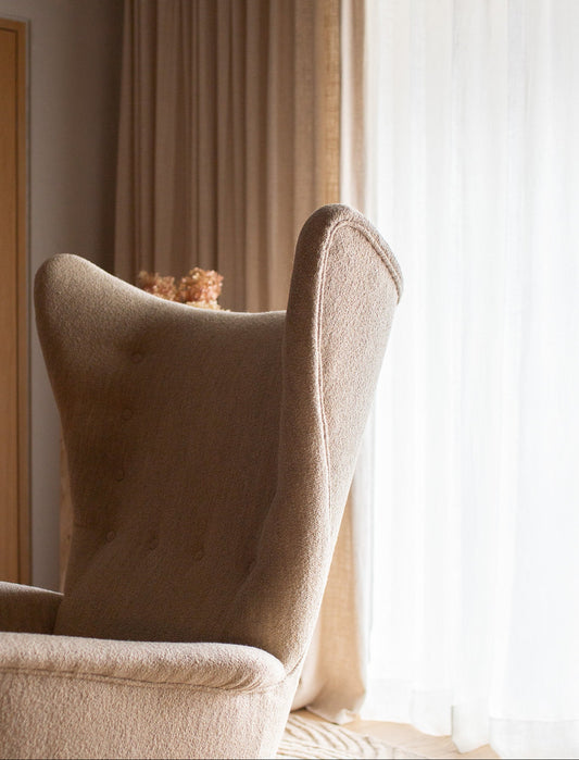 Vintage lenestoler Wingback (sett med 2) i sandfarget ulltekstil