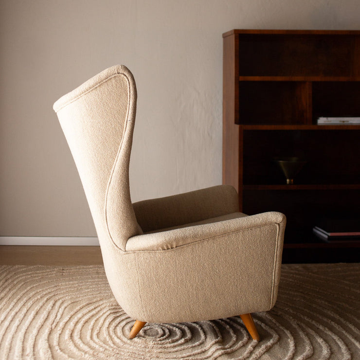 Vintage lenestoler Wingback (sett med 2) i sandfarget ulltekstil