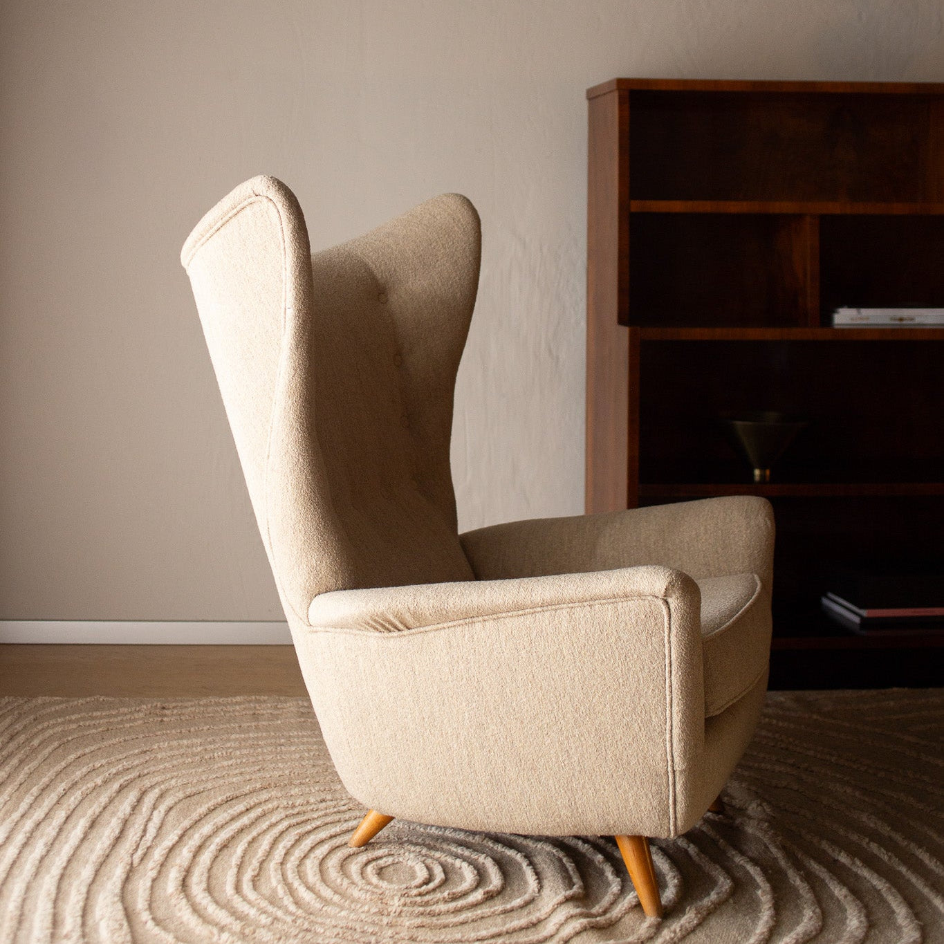 Vintage lenestoler Wingback (sett med 2) i sandfarget ulltekstil