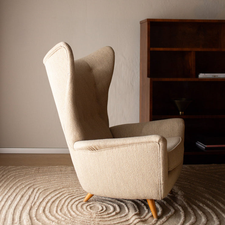 Vintage lenestoler Wingback (sett med 2) i sandfarget ulltekstil