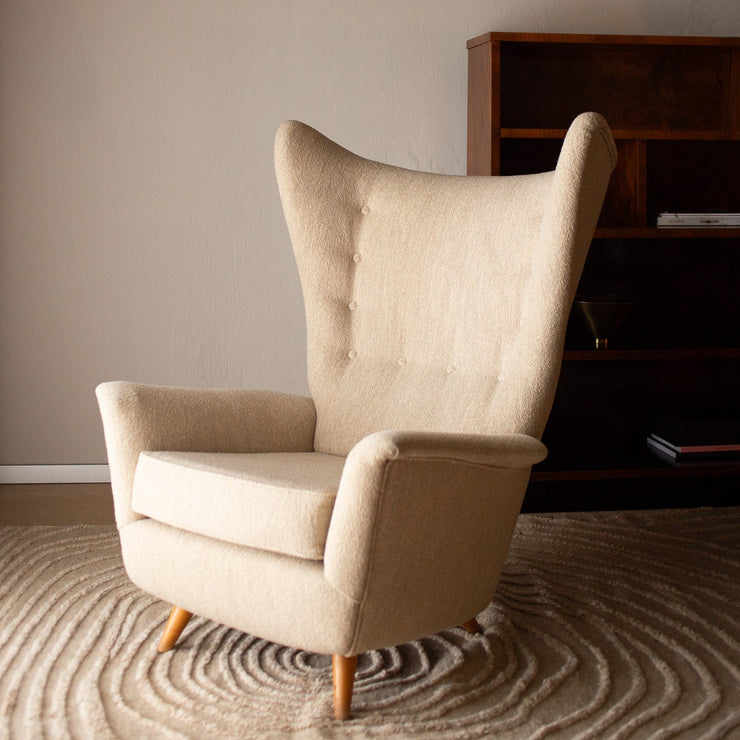 Vintage lenestoler Wingback (sett med 2) i sandfarget ulltekstil