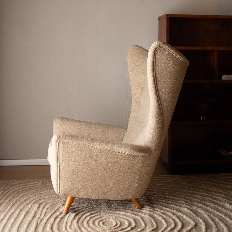 Vintage lenestoler Wingback (sett med 2) i sandfarget ulltekstil