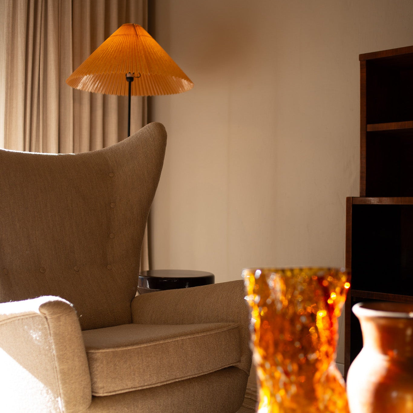 Vintage lenestoler Wingback (sett med 2) i sandfarget ulltekstil