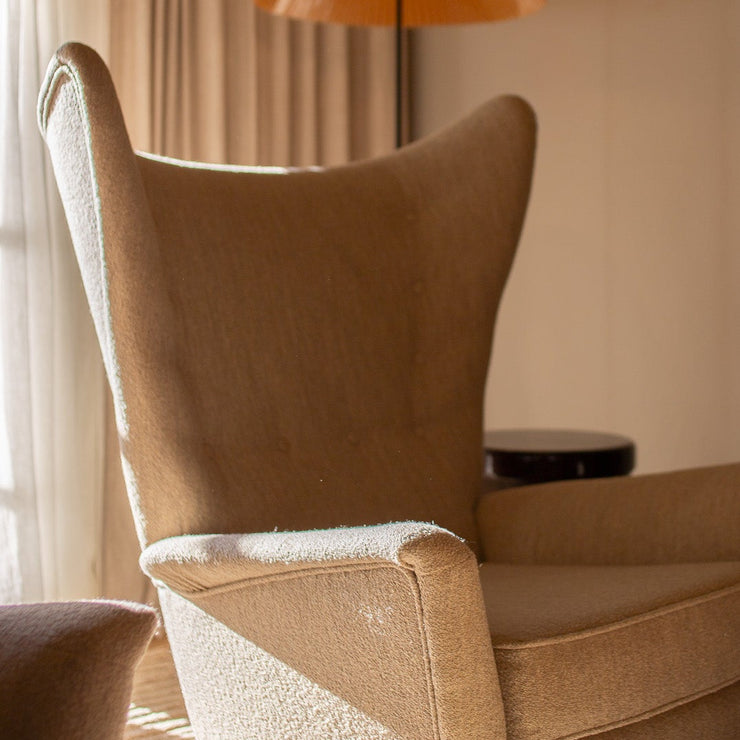 Vintage lenestoler Wingback (sett med 2) i sandfarget ulltekstil