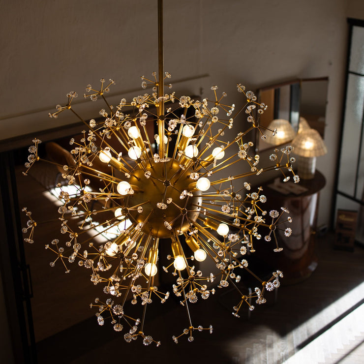 Vintage lysekrone Dandelion i messing med små blomster i Murano-glass