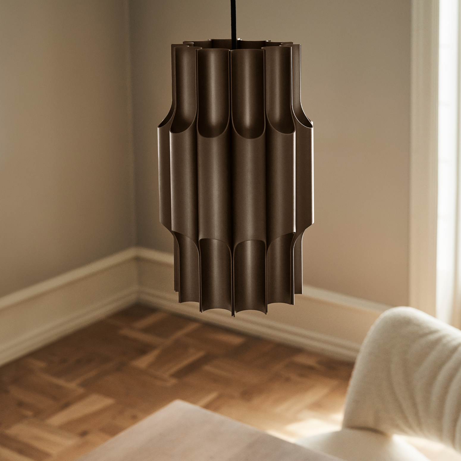 Taklampe Pan 190 i gyllenbrun aluminium fra Lyfa.