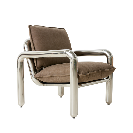 Lenestolen Chrome Lounge Chair fra HK Living med puter i tekstilet Canvas Brown.