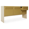 Skjenken Space Dresser fra HK Living i fargen Sage / Cream. Skjenken har to skuffer og en skjult hylleseksjon bak de to skapdørene.