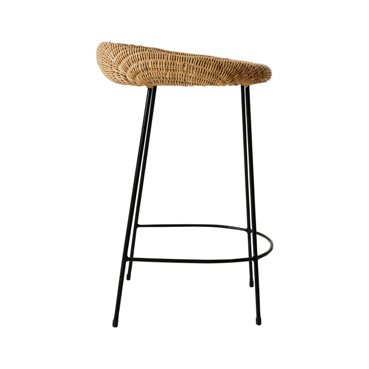 Barkrakken Wicker Barstool fra HK Living, sett fra siden.