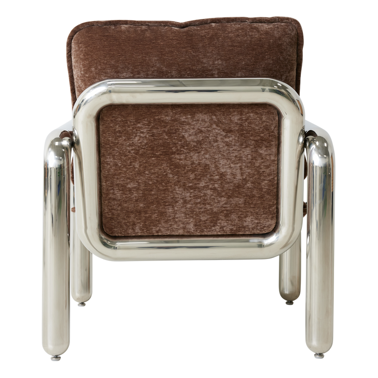 Lenestolen Chrome Lounge Chair fra HK Living med puter i tekstilet Velvet Brown, sett bakfra.
