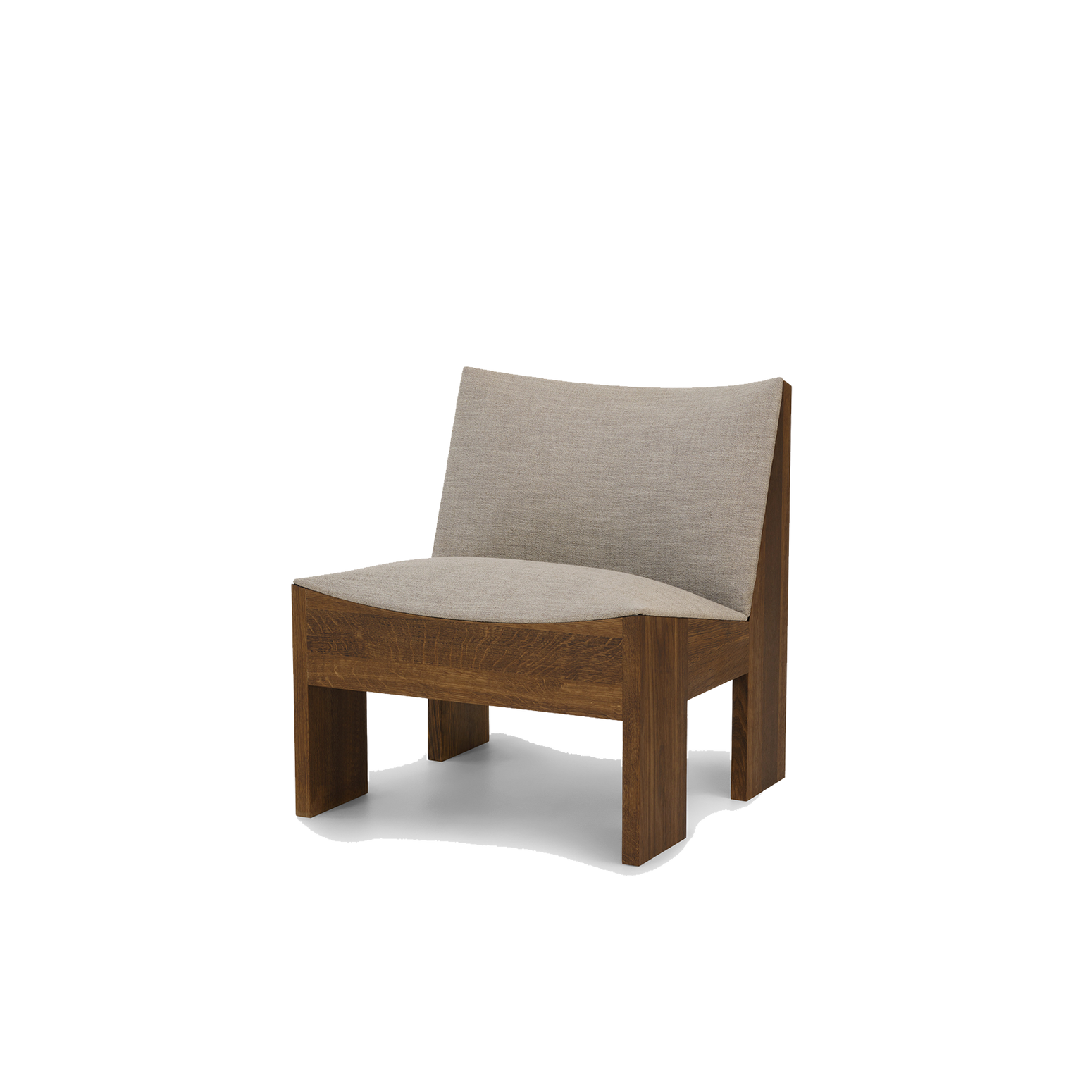 Loungestol Tenon fra New Works i røkt eik og grå linblanding (Fumed Oak, Romo Ruskin Nori)