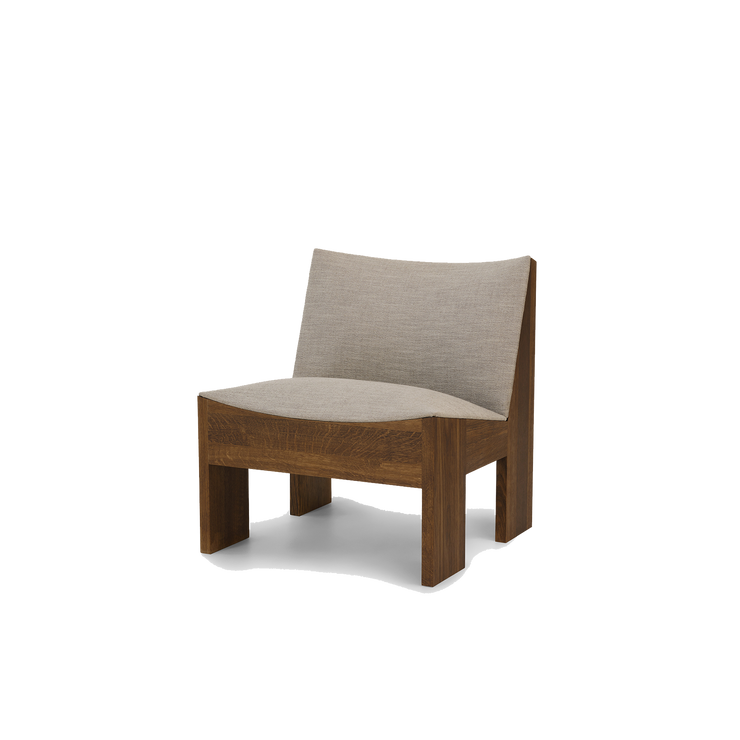 Loungestol Tenon fra New Works i røkt eik og grå linblanding (Fumed Oak, Romo Ruskin Nori)