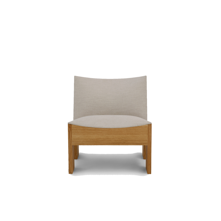 Loungestol Tenon fra New Works i eik og beige linblanding (Natural Oak, Romo Ruskin Quill).