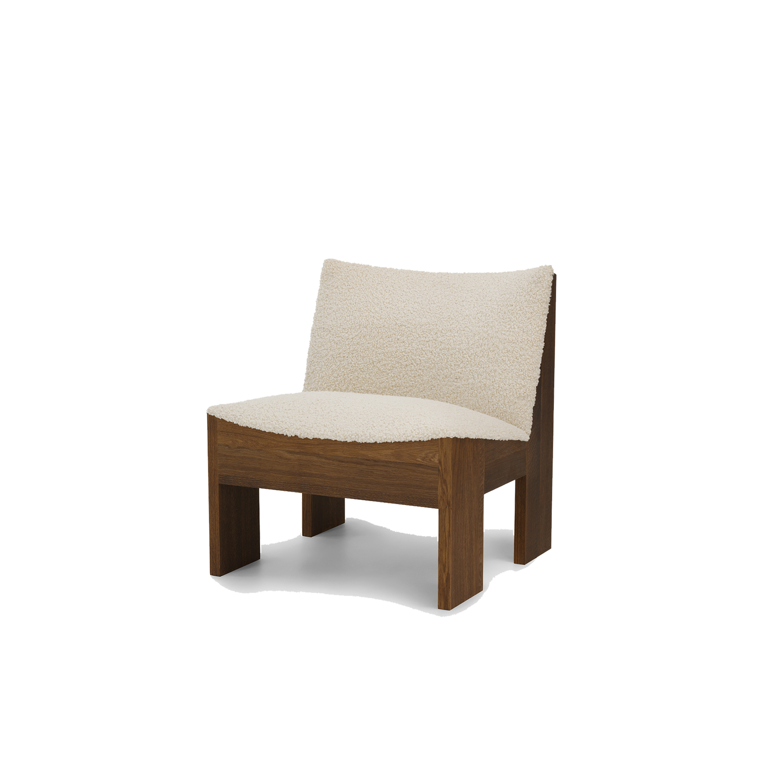 Loungestol Tenon fra New Works i røkt eik og off-white bouclé (Fumed Oak, Zinc Drake Spacedust).