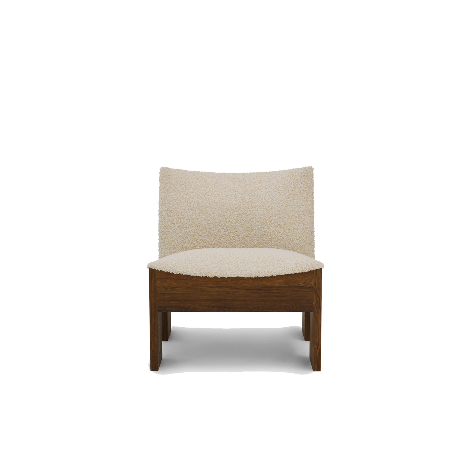 Loungestol Tenon fra New Works i røkt eik og off-white bouclé (Fumed Oak, Zinc Drake Spacedust).