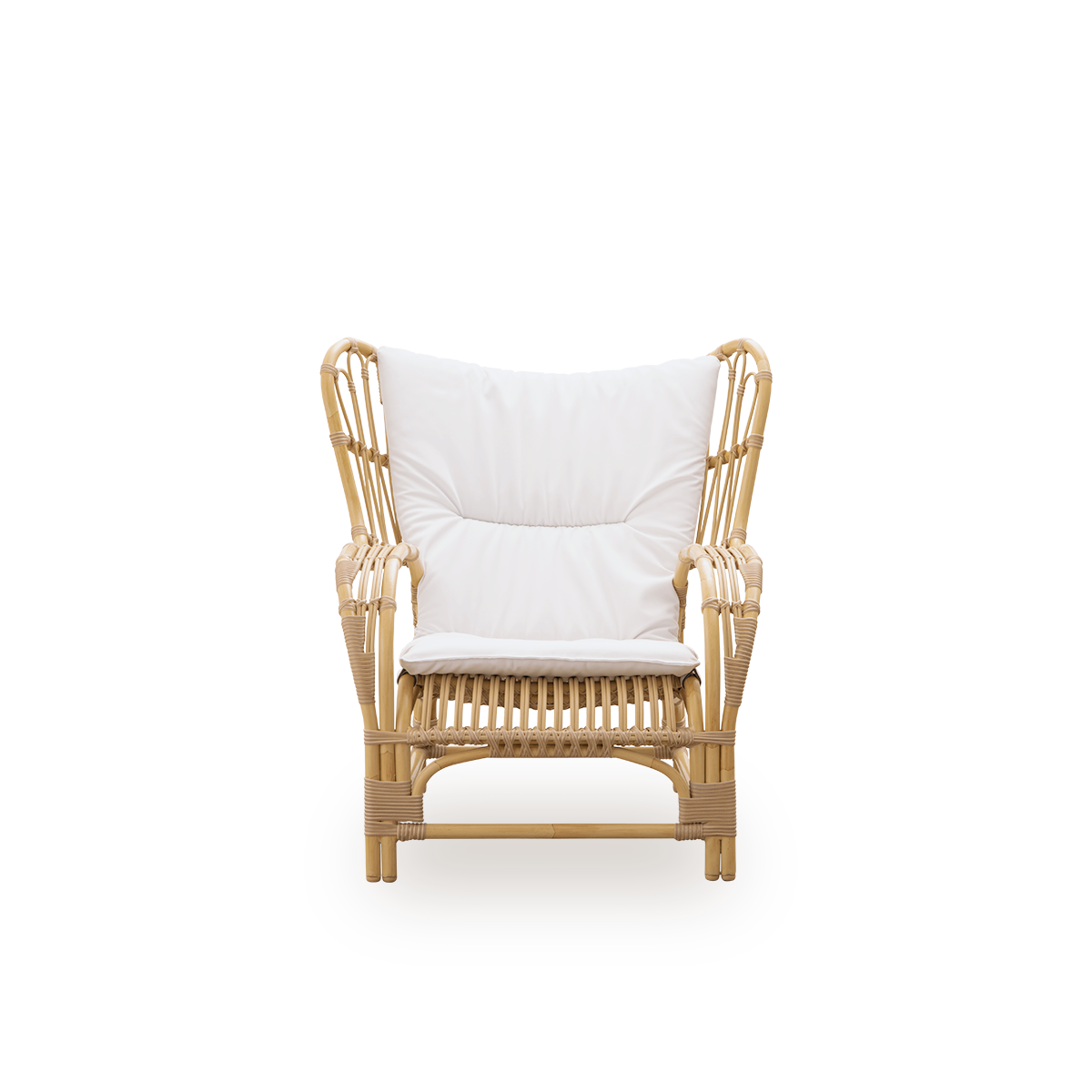 Teddy Lounge Chair fra Sika Design, sett bakfra – naturfarget Alu-Rattan og ArtFibre-flettverk