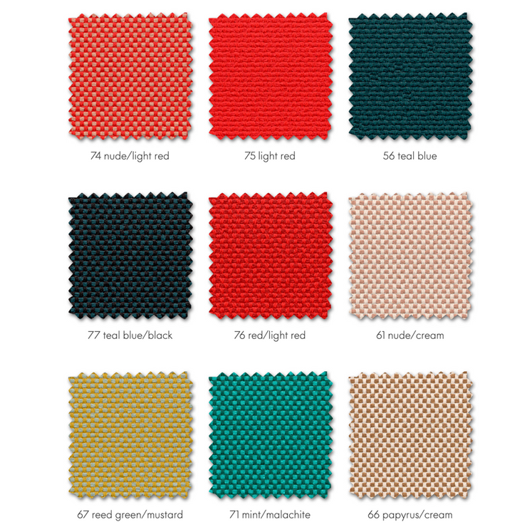 Kontorstolen Soft Pad Chair fra Vitra kan blant annet kles i tekstilet Laser RE. Her ser du kun et utvalg av fargene som er tilgjengelige. 