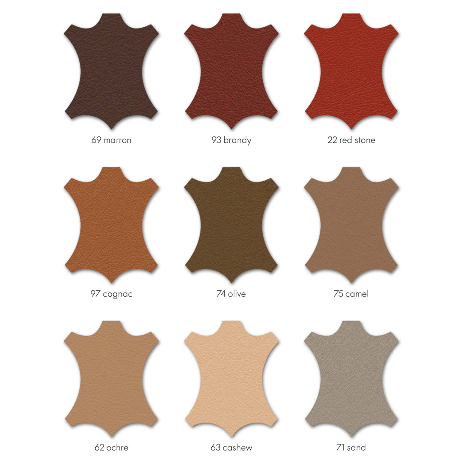 Kontorstolen Soft Pad Chair fra Vitra kan blant annet kles i ulike typer skinn. Her ser du kun et utvalg av fargene som er tilgjengelige i premium skinn. 