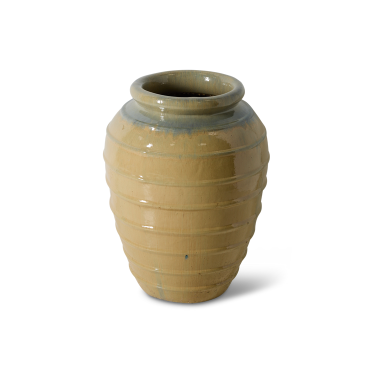 Glasert okergul gulvvase Ceramic Floor Vase Olive Tree fra Hk Living