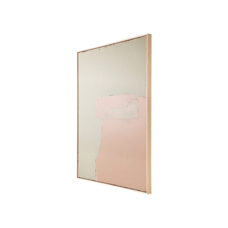 Maleriet Abstract Painting Olive/ Nude Fra HK Living kommer ferdig montert i en ramme av ask. En metallist på baksiden sikrer enkelt oppheng på veggen.