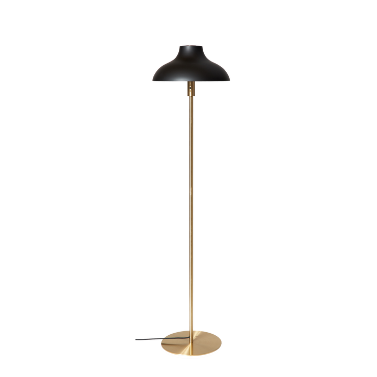 Gulvlampen Bolero fra Rubn i messing med svart skjerm (small).