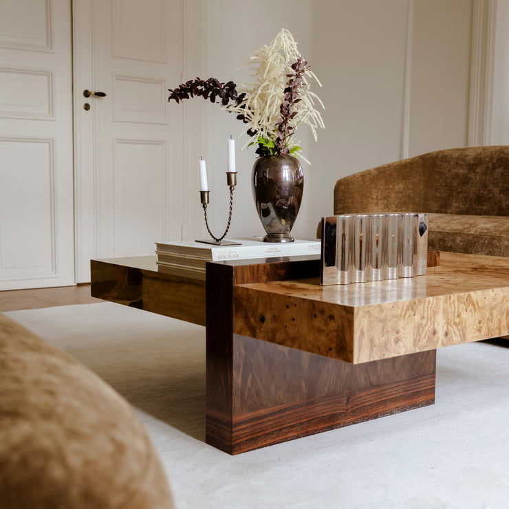 Kvadratisk sofabord Cresta Lounge Table i burl / rotfiner fra OsloDeco