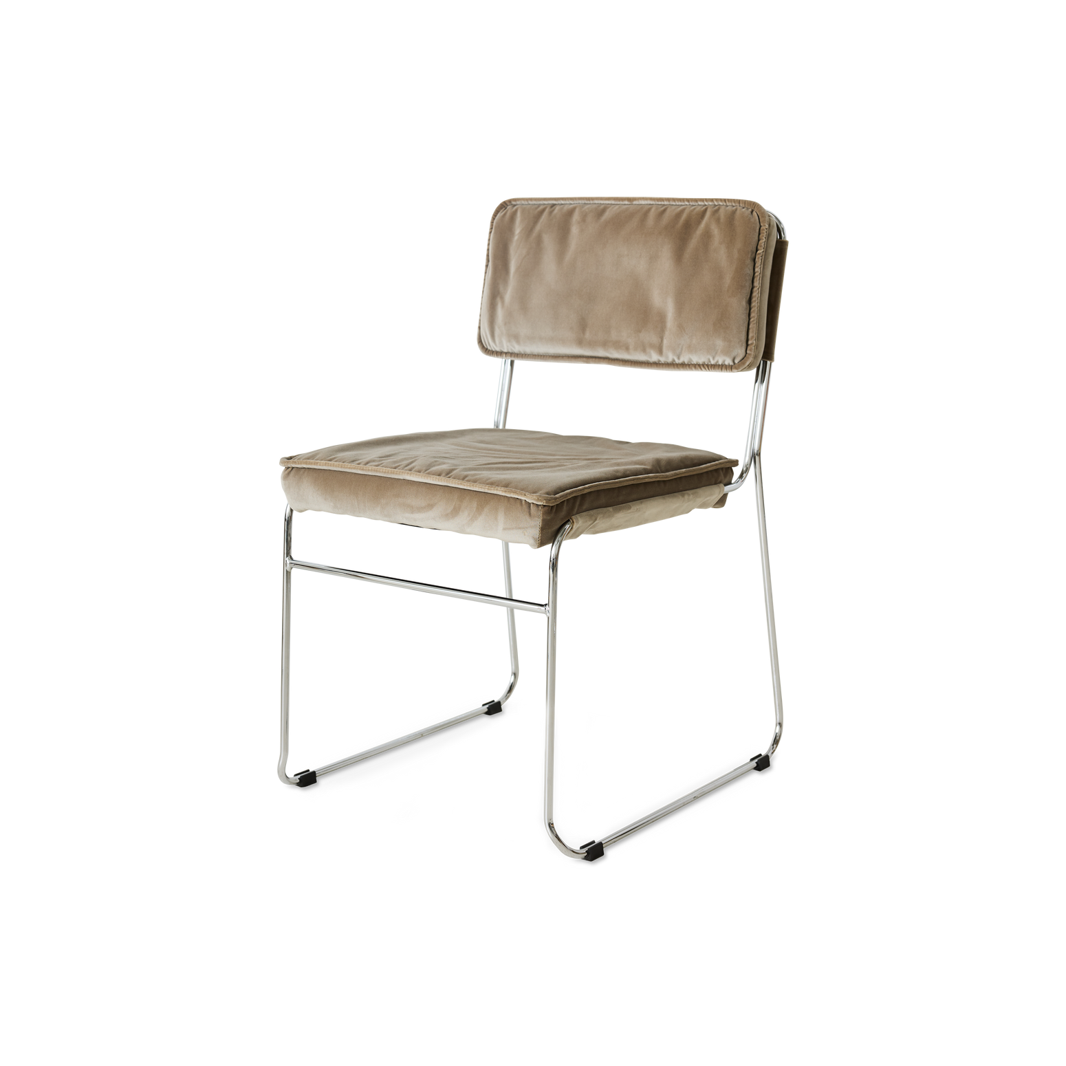 Spisestuestolen Endless Dining Chair fra HK Living med understell i forkrommet stål og polstret sete og rygg i velurtekstilet Velvet Dirty Chai
