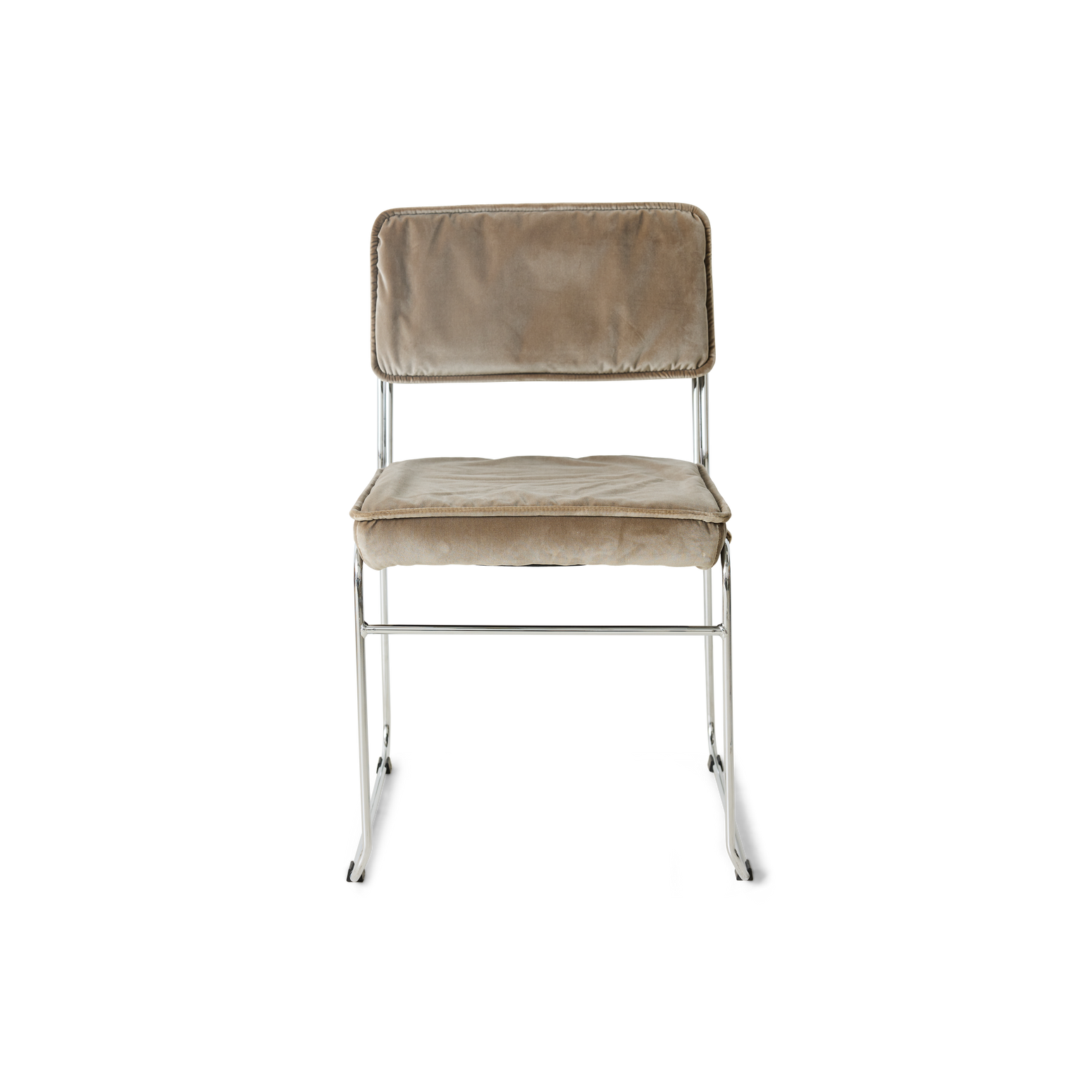 Spisestuestolen Endless Dining Chair fra HK Living med understell i forkrommet stål og polstret sete og rygg i velurtekstilet Velvet Dirty Chai