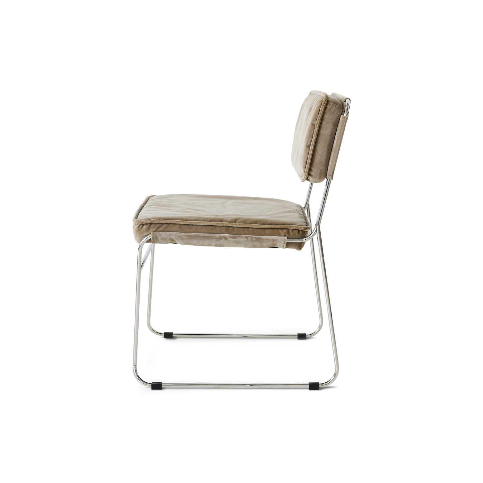 Spisestuestolen Endless Dining Chair fra HK Living med understell i forkrommet stål og polstret sete og rygg i velurtekstilet Velvet Dirty Chai