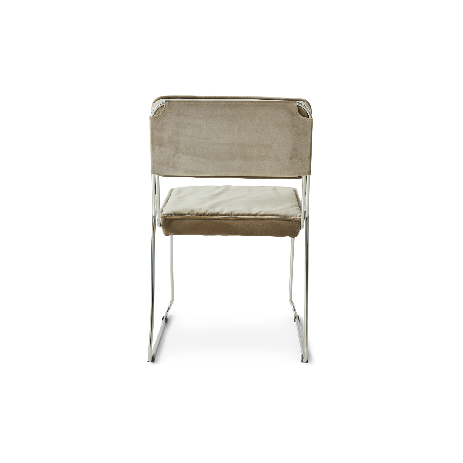 Spisestuestolen Endless Dining Chair fra HK Living med understell i forkrommet stål og polstret sete og rygg i velurtekstilet Velvet Dirty Chai