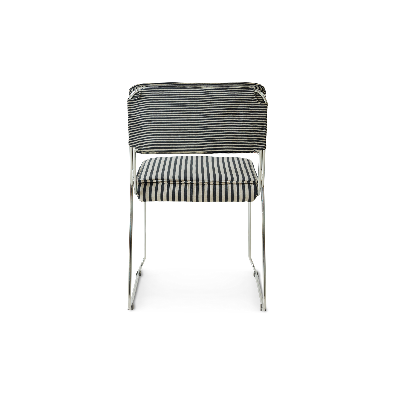 Spisestuestolen Endless Dining Chair fra HK Living med understell i forkrommet stål og polstret sete og rygg i det stripete tekstilet Stripe Monochrome