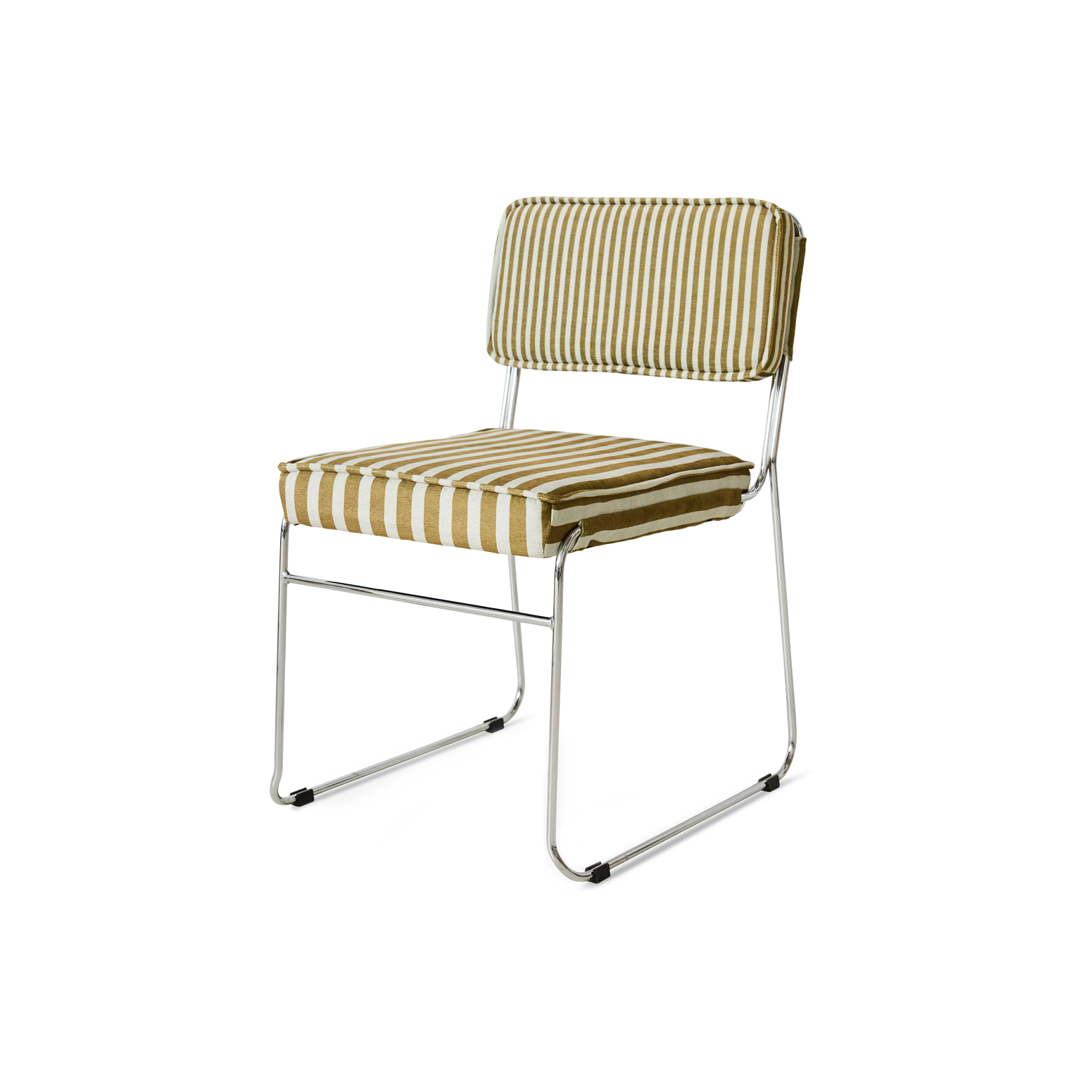 Spisestuestolen Endless Dining Chair fra HK Living med understell i forkrommet stål og polstret sete og rygg i det stripete tekstilet Sunflower