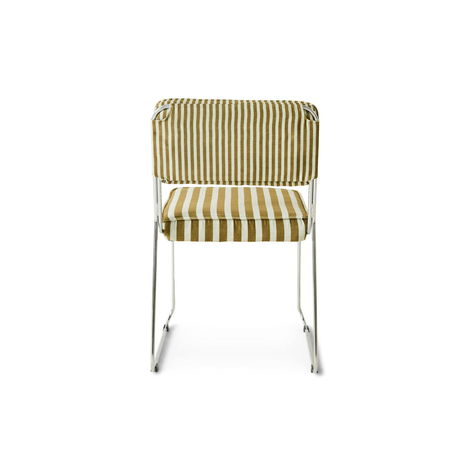 Spisestuestolen Endless Dining Chair fra HK Living med understell i forkrommet stål og polstret sete og rygg i det stripete tekstilet Sunflower