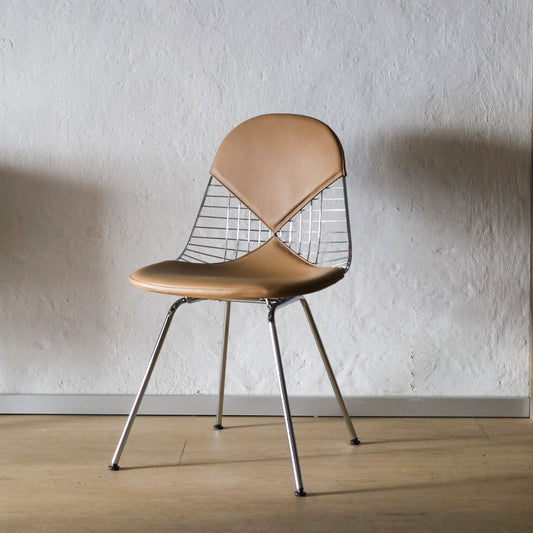 Wire Chair DKX-2, med bikinipolstring: Leather 75 Colour Camel
