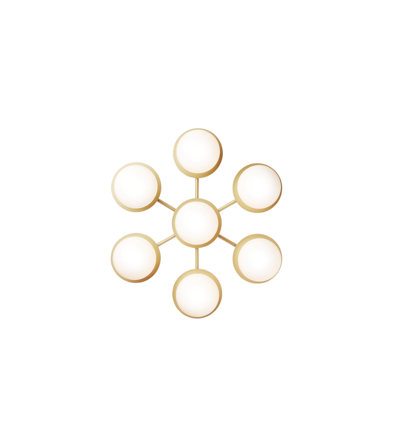Tak- og vegglampen Liila Star fra Nuura med syv kupler i opalglass. 